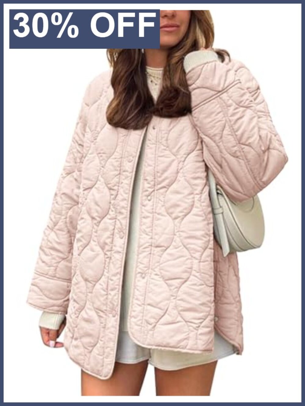 Quilted Lightweight Puffer Jacket Snap Button Pockets Loose Fit